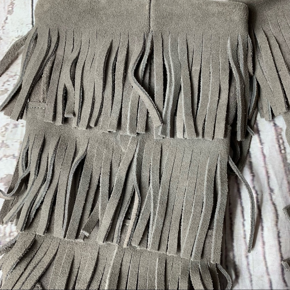 Minnetonka 3 Layer Fringe Calf High Boot - Grey S… - image 3